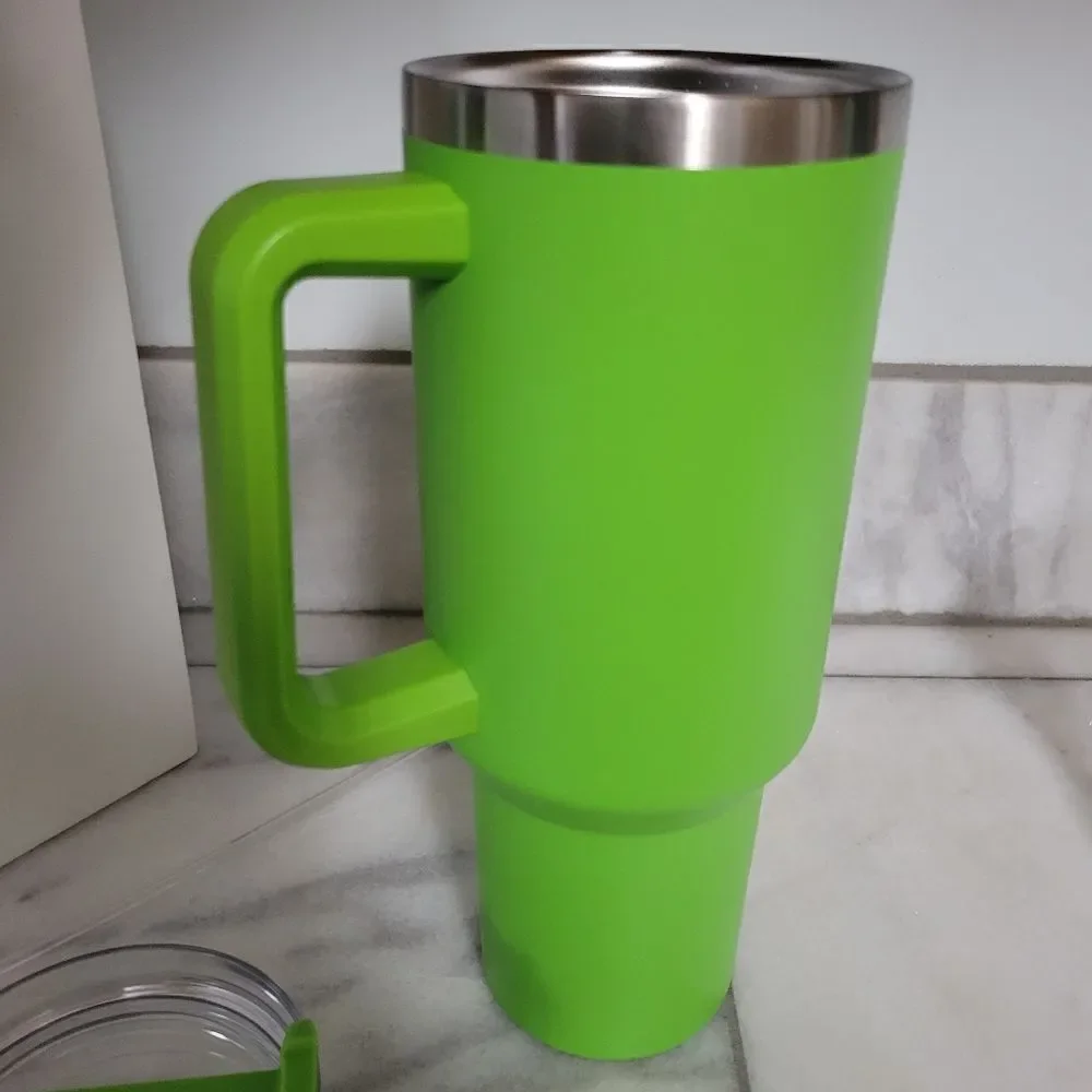 Tumbler with Handle Insulated Stainless Steel Car Thermal Cup Bright Green 40oz